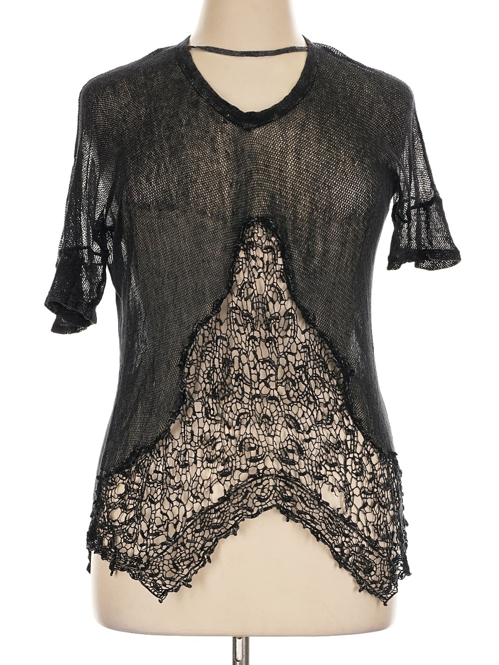 XCVI Sheer Black Lace Overlay Top